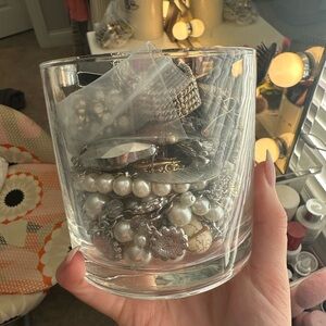 Mystery jewelry jar, gold, and silver